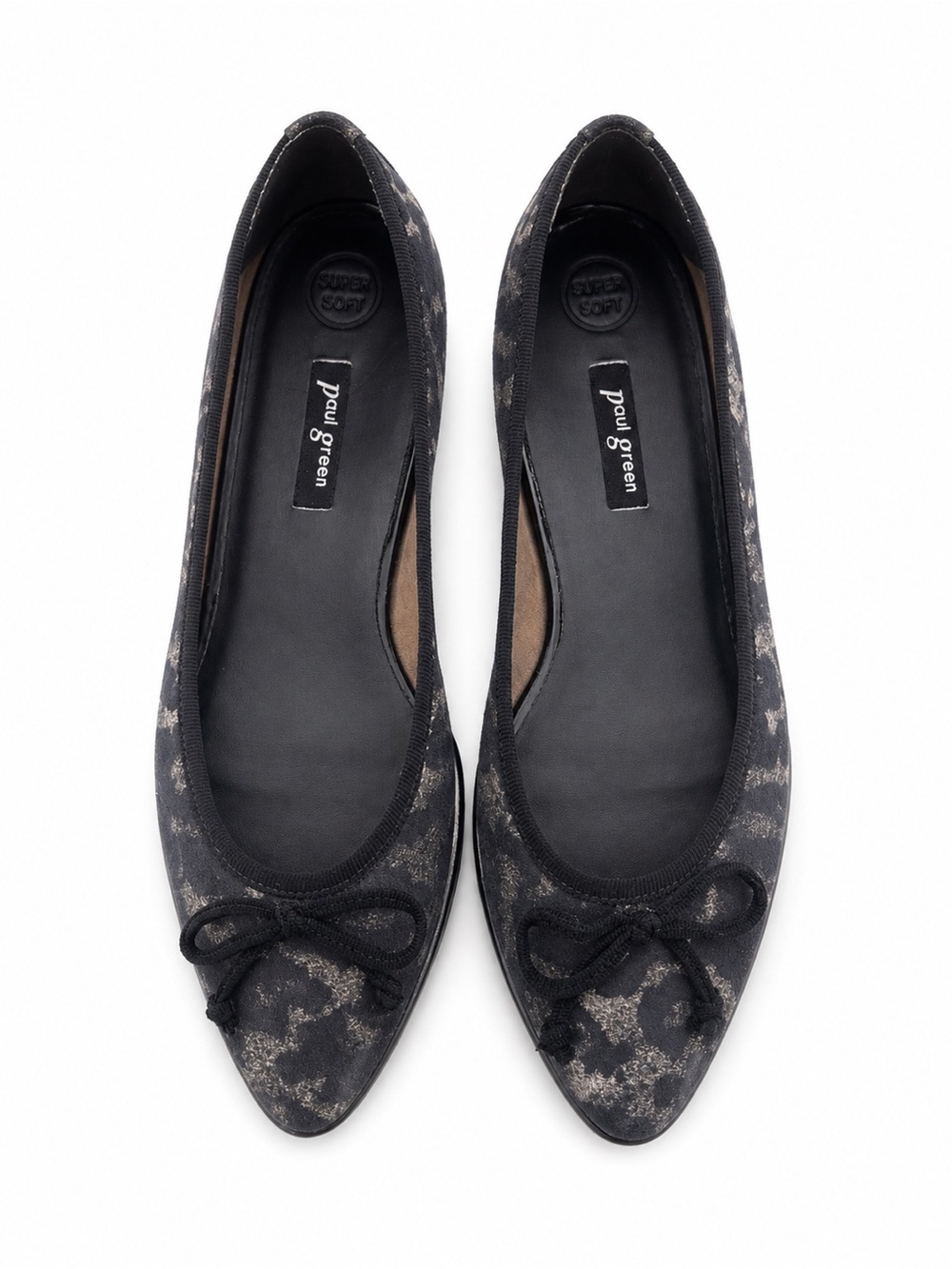 Paul Green Black Metallic Patterned Pointed Ballet Flats